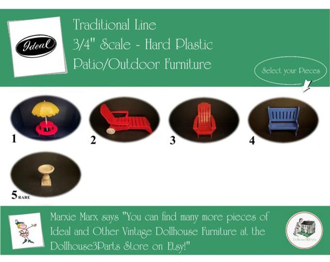 IDEAL Vintage Dollhouse Patio/Outdoor Furniture, 1940s-1950s Style, 3/4” Scale, Hard Plastic