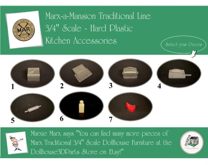 Choice MARX Vintage Dollhouse Kitchen Accessories, Marx-a-Mansion Traditional Line, 3/4" Scale, Hard Plastic