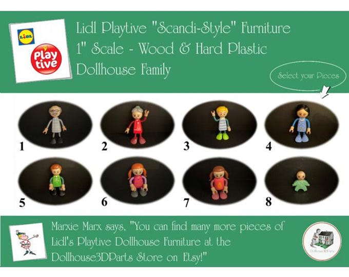 LIDL PLAYTIVE Vintage Dollhouse Family, Scandi-Style, 1" Scale, Wood & Hard Plastic