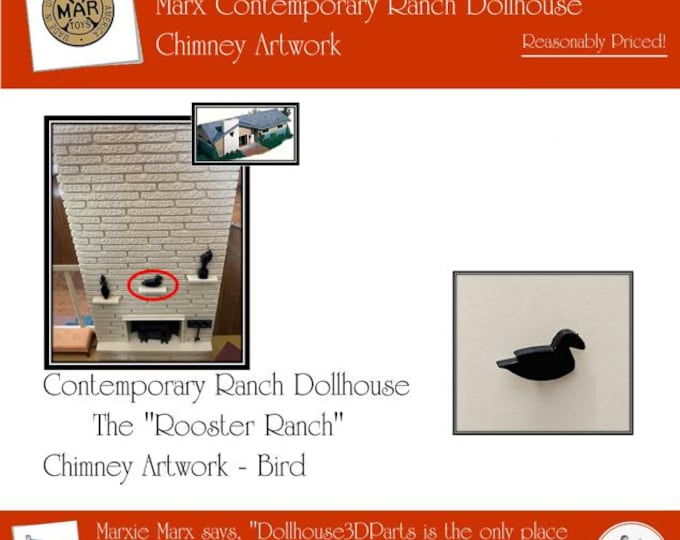 MARX Contemporary (Rooster) Ranch Dollhouse with Lift-off Roof:  Chimney Artwork - Bird