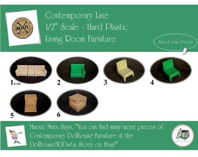 Choice MARX Vintage Dollhouse Living Room Furniture, Contemporary Line, 1/2" Scale, Hard Plastic