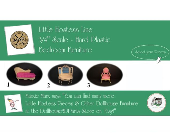 Choice MARX Vintage Dollhouse Bedroom Furniture, Little Hostess Line, 3/4" Scale, Hard Plastic