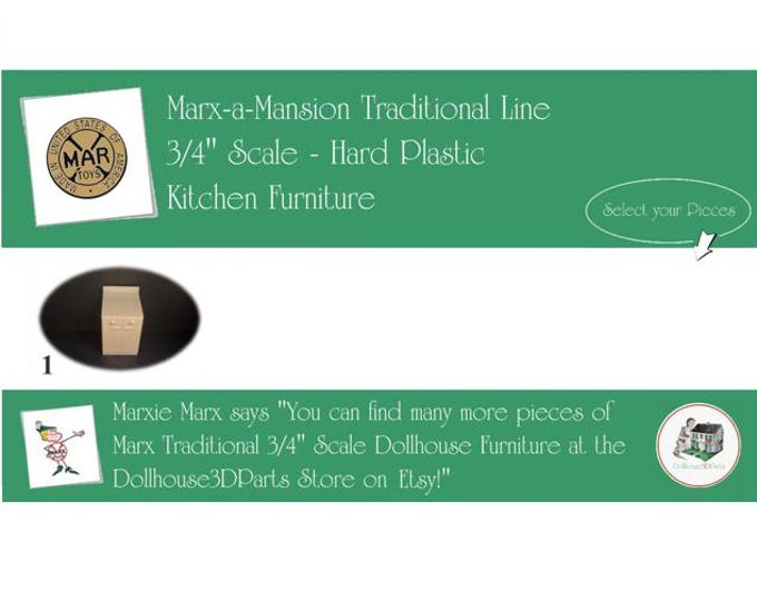 MARX Vintage Dollhouse Kitchen Furniture, Marx-a-Mansion Traditional Line, 3/4" Scale, Hard Plastic