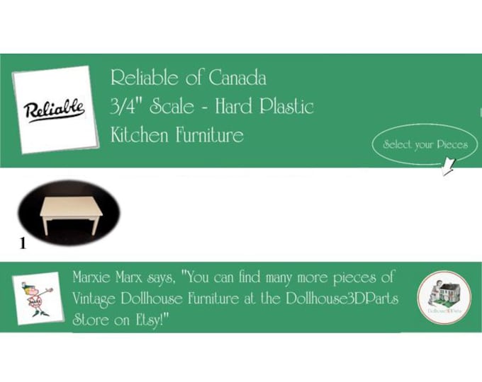 RELIABLE of CANADA Vintage Kitchen Dollhouse Furniture, 3/4" Scale, Hard Plastic