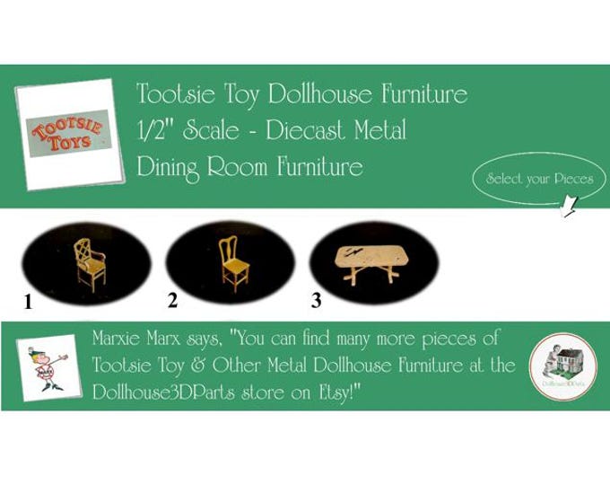 Choice TOOTSIETOY Vintage Dollhouse Dining Room Furniture, 1920s-1930s Style, 1/2” Scale, Painted Diecast Metal