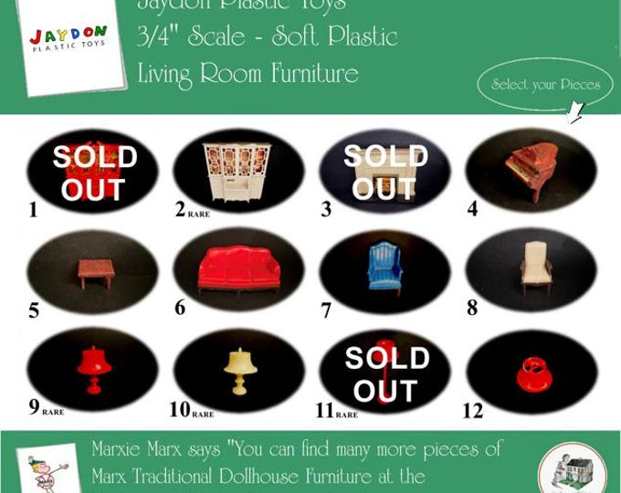 Choice JAYDON Vintage Dollhouse Living Room Furniture, 1940s-1950s Style, 3/4" Scale, Hard Plastic