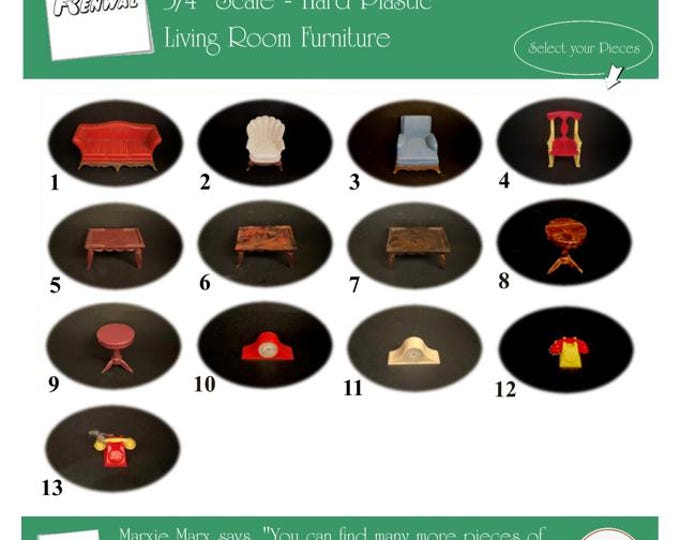 Choice RENWAL Vintage Dollhouse Living Room Furniture, 1940s-1950s Style, 3/4” Scale, Hard Plastic
