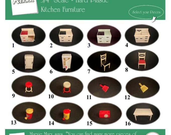 Choice RENWAL Vintage Dollhouse Kitchen Furniture, 1940s-1950s Style, 3/4” Scale, Hard Plastic