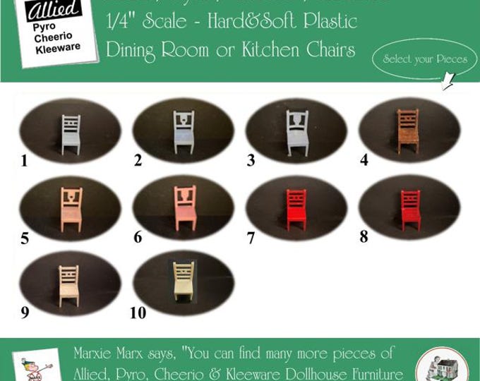 Choice ALLIED/PYRO/KLEEWARE & Cheerio Vintage Dollhouse Furniture - Chairs, 1/4" Scale, Hard Plastic