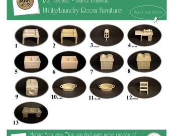 MARX Vintage Dollhouse Utility/Laundry Room Furniture, Traditional Line, 1/2" Scale, Hard Plastic