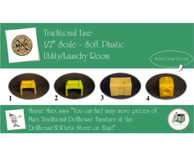 Choice MARX Vintage Dollhouse Utility/Laundry Room Furniture, Traditional Line, 1/2" Scale, Soft Plastic