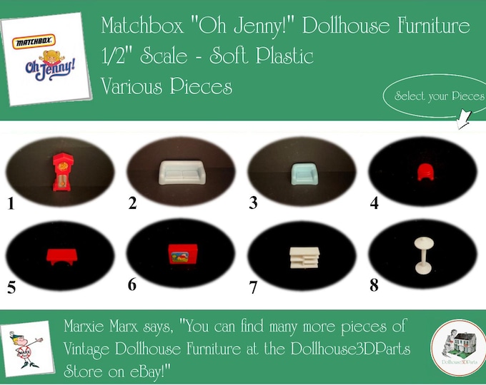 MATCHBOX OH JENNY! Dreamworld Vintage Dollhouse Furniture, 1/4" Scale, Soft Plastic
