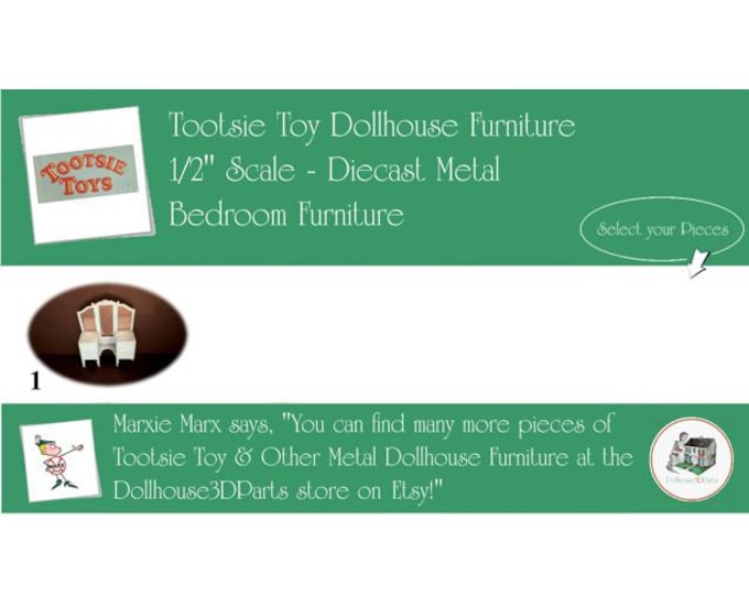 TOOTSIETOY Vintage Dollhouse Bedroom Furniture, 1920s-1930s Style, 1/2” Scale, Painted Diecast Metal