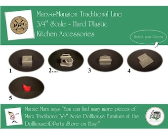 MARX Vintage Dollhouse Kitchen Accessories, Marx-a-Mansion Traditional Line, 3/4" Scale, Hard Plastic