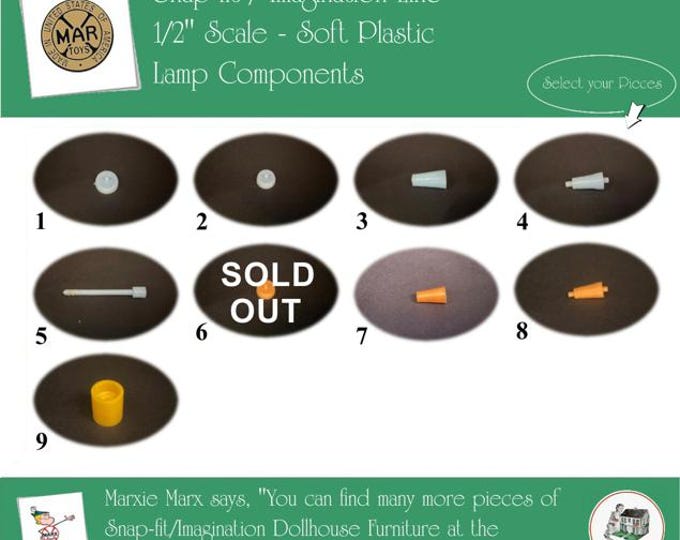 Choice MARX Vintage Dollhouse Furniture Lamp Components, Snap-fit/Imagination Line, 1/2" Scale, Soft Plastic