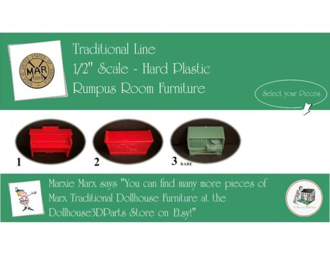 Choice MARX Vintage Dollhouse Rumpus Room Furniture, Traditional Line, 1/2" Scale, Hard Plastic