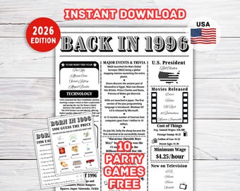 30. Geburtstag Trivia Zeichen | Damals 1996 Sign Fun Facts , 30th Birthday Games
