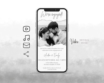 Minimalist Engagement Party Evite Template , Digital  Engagement Announcement ,Engagement Party Invitation with Photo, Engagement Invitation