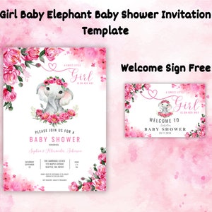 EDITABLE Blush Pink Rose Gold Elephant Baby Shower Invitation Girl Baby ...