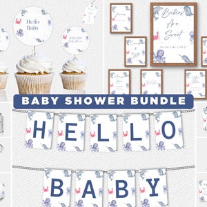 Under the Sea Baby Shower Invitation Bundle,Gender Neutral Sea Baby Shower Set ,Ocean Animals Sea Invitation,Boy Baby ShowerDecorationBundle