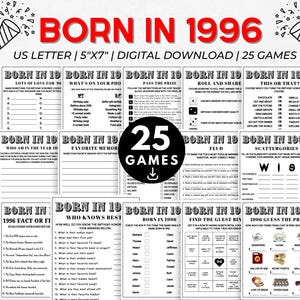 Pacchetto di giochi per feste di compleanno per 30 anni / Giochi per famiglie nati nel 1996 (download digitale)