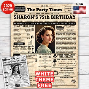 Póster de 75 cumpleaños, regalo para mujeres, ideas para regalos de 75 cumpleaños, póster de periódico de cumpleaños nacido en 1950, póster de cumpleaños de 1950, nacido en 1950