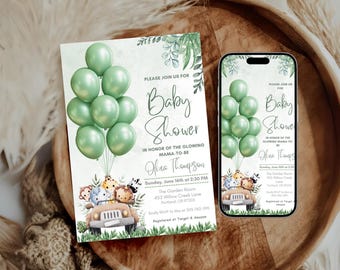 Editable Wild One Baby Shower Invitation , Animal Party Invite , Safari Baby Sprinkle & Safari Animal Invite Theme , wild one invitation