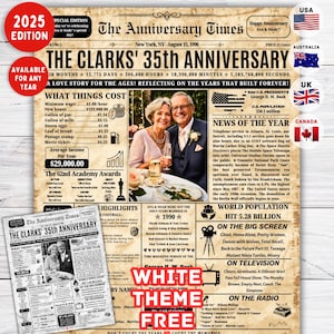 Regalo del 35.° aniversario de bodas para padres, regalo del 35.° aniversario para parejas, póster de periódico de 1990, aniversario de coral, regalo para papá