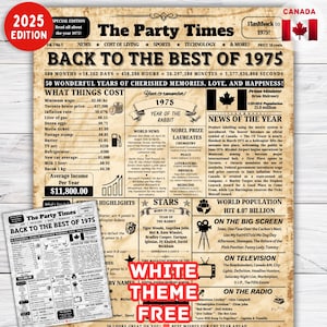 Back in 1975 Canada , 50th Birthday Newspaper Sign ,50th Birthday Gift for Men/Women ,Back in 1975 Birthday Poster, 50th Anniversary Sign
