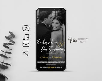 パーソナライズされた結婚式のビデオ招待状、結婚式の電子招待状、アニメーションの結婚式の招待状、アニメーションの結婚式のRSVPデジタル招待状