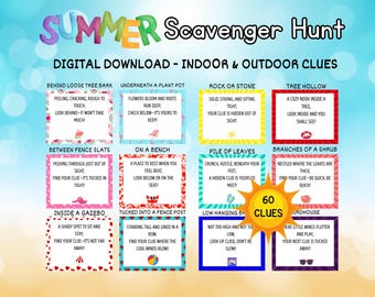 Summer Scavenger Treasure Hunt Games For Kids, Summertime Games, Scavenger Outdoor Games , Treasure Hunt Clues, Outdoor Kids Treasure Hunt