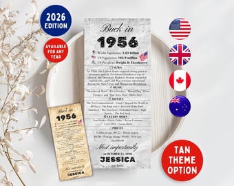 70th Birthday Table Cards, Back in 1956 Decorations , 70th Birthday