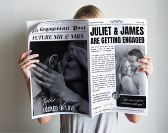 Future Mr & Mrs? Announce It with This Engagement Newspaper Template , Custom Newspaper Engagement Announcement , Save the Date Newspaper