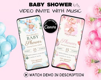 Bär Ballon-Babyparty-Video einladen mit Musik (Canva Template)