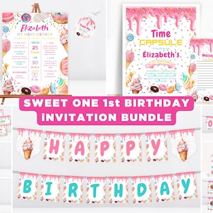 Sweet One Birthday Party Invitation Bundle , 1st birthday bundle ,Sweet One Invitation Digital Bundle ,Sweet One Donut birthday decorations