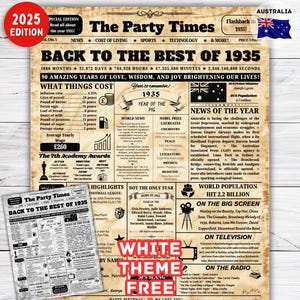 Back in 1935 Sign Australia , 90th Birthday Newspaper Sign ,90th Birthday Gift Ideas for Grandma or Grandpa , born in 1935 ,90th Gift ideas