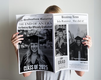 Editable Graduation Newspaper Template | Senior Newspaper Graduation Announcement Photo Prop (Canva)