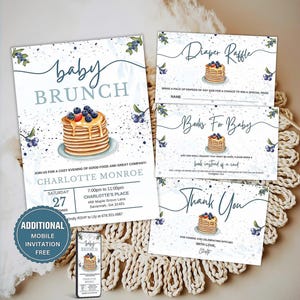 Blueberry Baby Brunch Baby Shower Invitation Set – Berry Baby Shower Invite, Blueberry Pancake Baby Shower, Blueberry Baby Shower Brunch