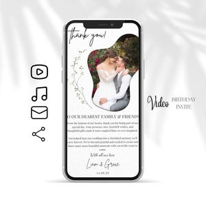 Minimalistische Dankeskarte für jeden Anlass, elektronisches modernes Dankeschön mit Foto, Hochzeit Dankeskarte für Freunde und Verwandte