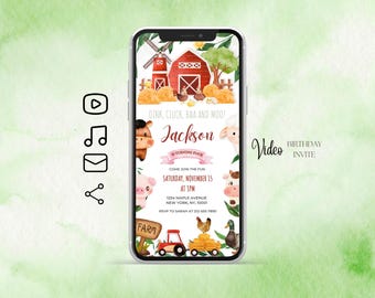 Barnyard Birthday Video Invitation | Custom Farm Birthday Party Invite | Editable Digital Farm Animal Invitation for Kids | Any Age Evite