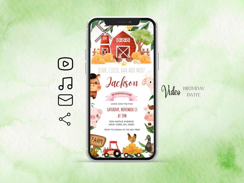 Barnyard Birthday Video Invitation | Custom Farm Birthday Party Invite ...