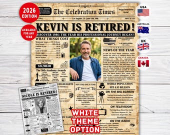 Retirement Newspaper Poster , Retirement Gift for Men or Women , Work Anniversary Gift - For Any Year