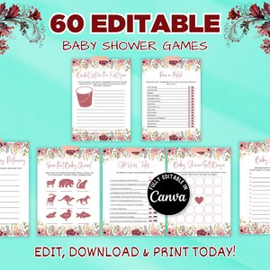 60 Baby in Bloom Baby Shower Games Bundle, Spring Flowers Baby Shower Game Pack, Wildflower Baby Shower Games,editable Baby shower games