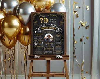 Póster de 70 cumpleaños de 1956, regalo para 70 años, pizarra de 70 cumpleaños, regalo de 70 cumpleaños, letrero de 70 cumpleaños
