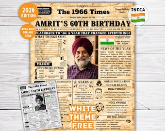 1966 India Newspaper Poster, 60th Birthday Gift, Back in 1966 Facts (Indian Version)