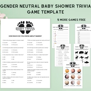 Baby Shower Trivia Game, Baby Trivia Game, Minimalist Baby Shower, Gender Neutral, Editable Template,bridal shower trivia, Baby Shower Game