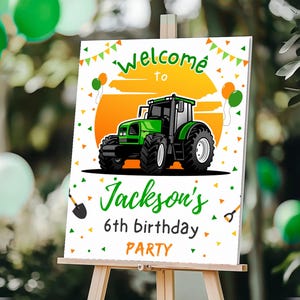 Green Tractor Welcome Sign , ANY AGE Welcome Sign , Farm Tractor Birthday Decor, Green Tractor Bday Party Welcome Sign , Tractor Invitation