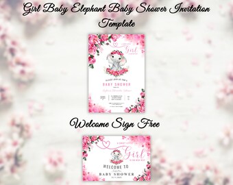 EDITABLE Blush Pink Rose Gold Elephant Baby Shower Thank You Flat Card ...