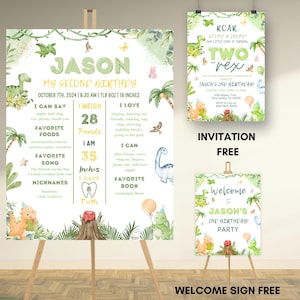 Any Age Dinosaur Birthday Milestone Poster , Two Rex Milestone Sign ,Dinosaur Birthday Party Decorations , T-Rex Bday Decor ,Dinosaur Invite