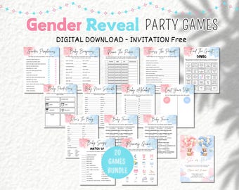 Lot de jeux de révélation de sexe, jeux de révélation de sexe de baby shower, jeux de fête de révélation de sexe de bébé à imprimer, idées d'invitation de révélation de genre